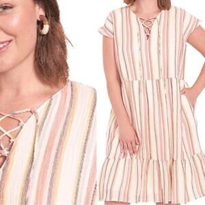 Lane Bryant NWOT Multicolor lace up Striped Swing Dress  Size 16